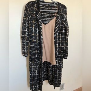 Halogen/Cocobleu Multi colored long black cardigan, tan tank top included
